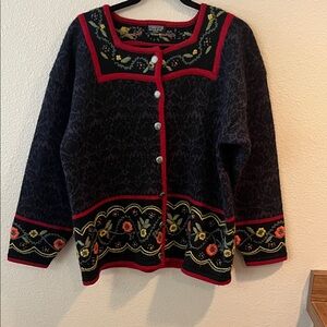 Chic Black and Red Floral Cardigan